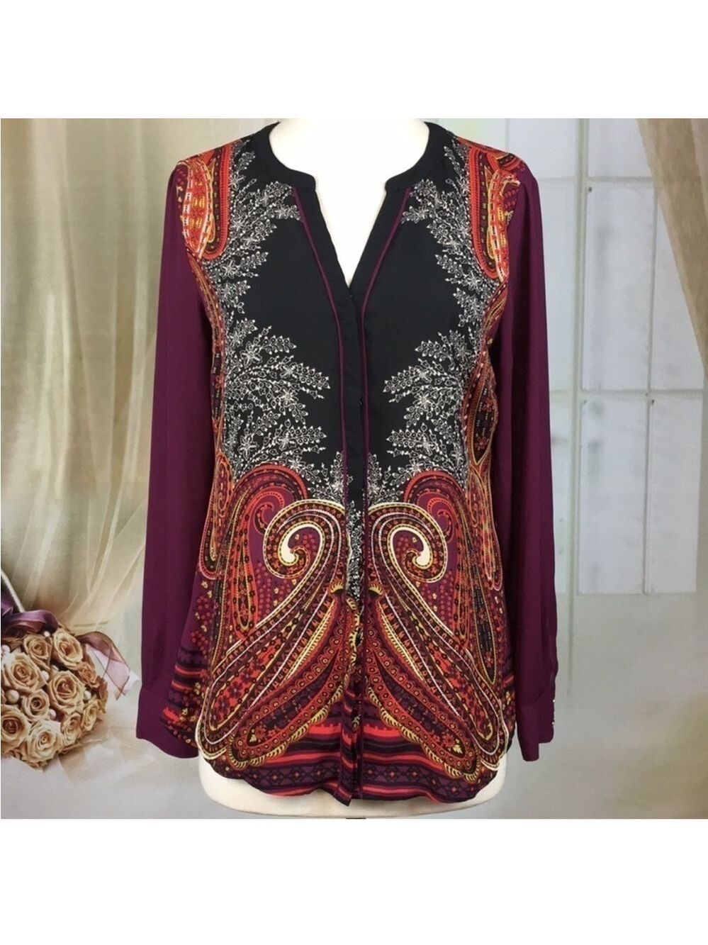 DANA Buchman Long Sleeved Multi Colored Blouse 2